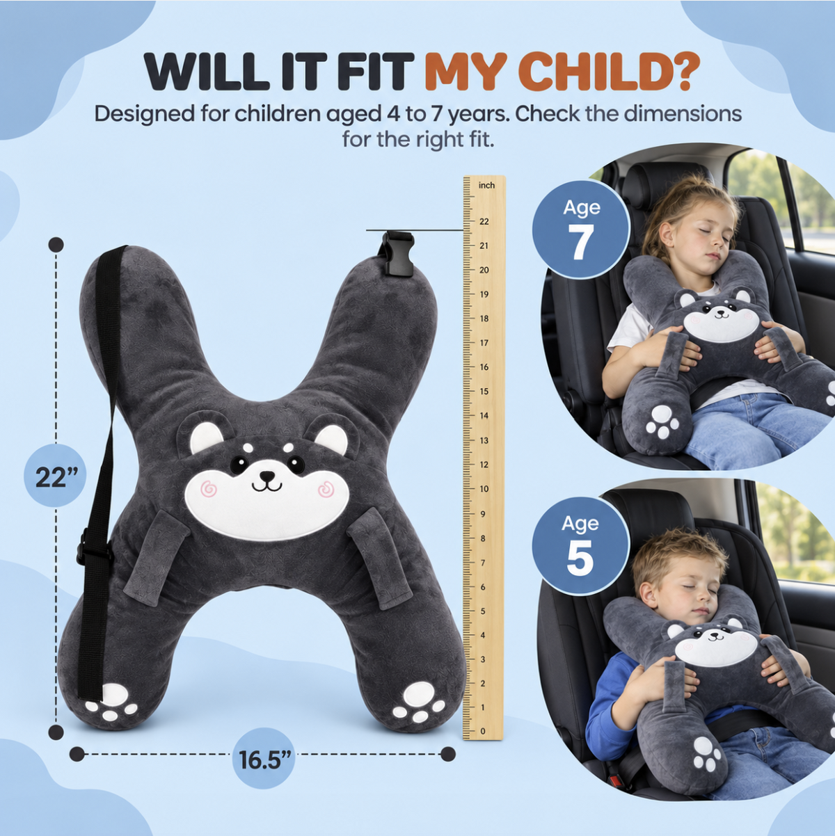 Kids Car Sleep Pillow with Head Support